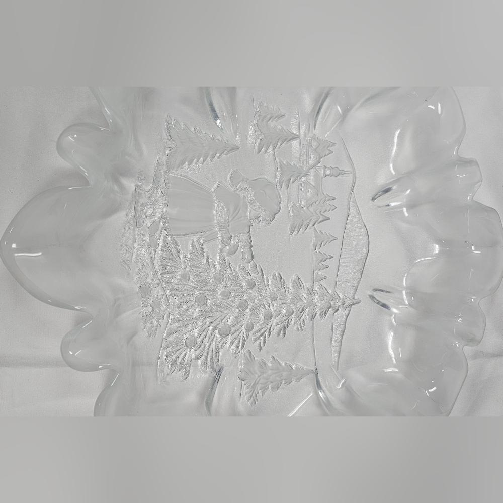 Mikasa Glass Frosted Plate Candy Cookie Dish Serving Platter Christmas Scene 13" - Picture 7 of 11